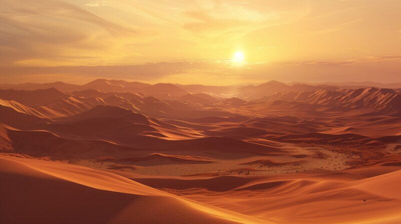 Sahara desert scenery, with sunset