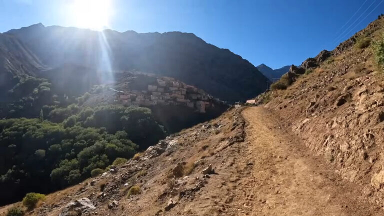 Mount Toubkal trail and mountain view