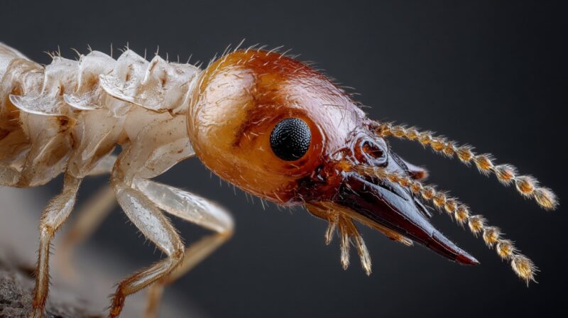 Extreme close-up of a termite ant with detailed mandibles and antennae
