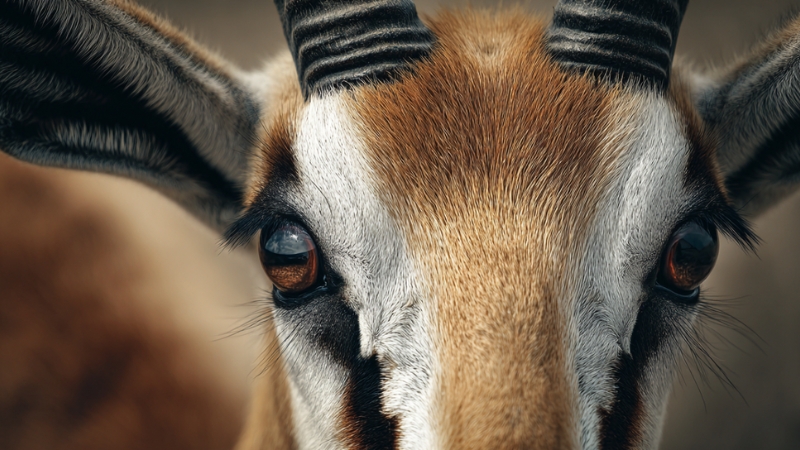 Close-up of a gazelle’s eyes showing its wide 320-degree field of vision