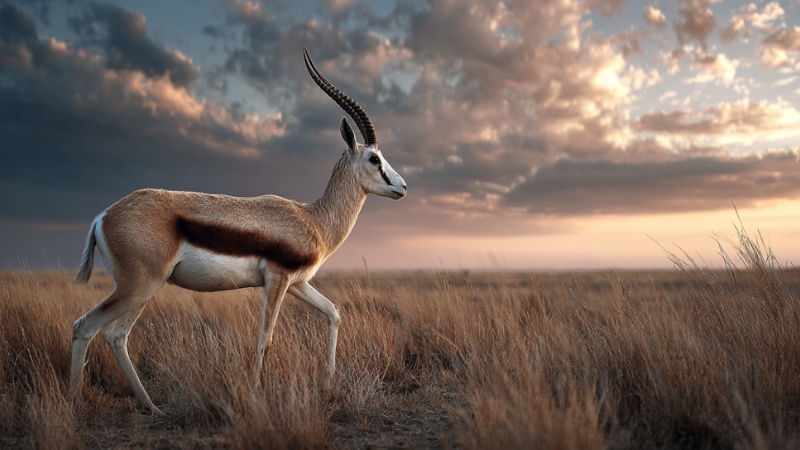 A gazelle walks across the savannah, its tendons storing energy for powerful, efficient movement