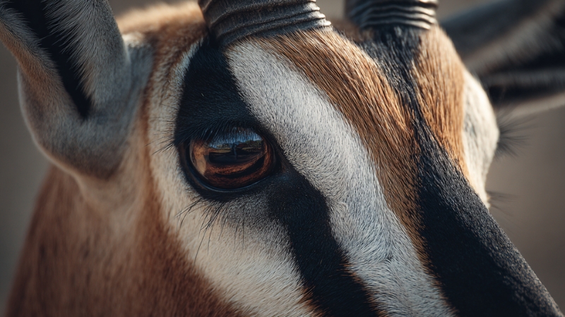 Close-up of a gazelle’s eye showing alertness before performing stotting