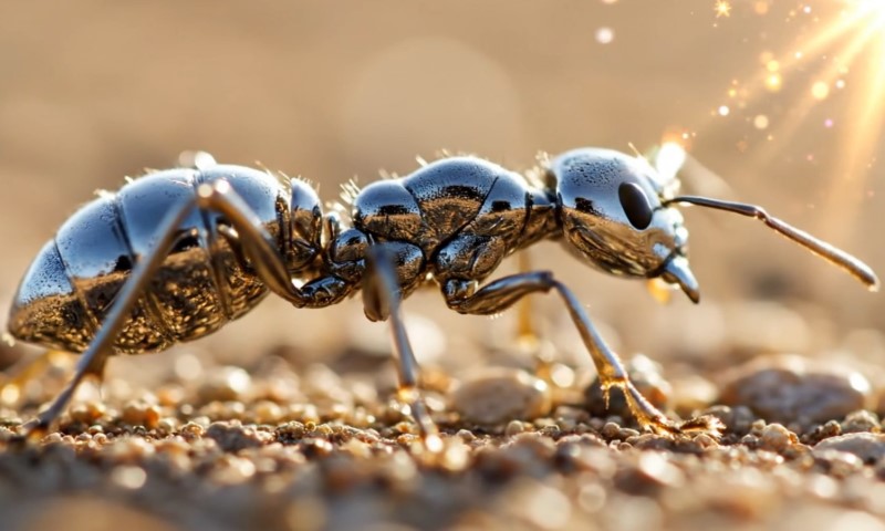 Close-up of a Saharan silver ant on a textured surface